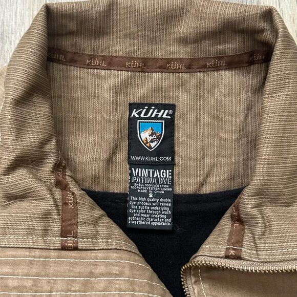Kuhl Burr Espresso Brown Canvas Vintage Patina Dye Full Zip Jacket Size Small - Picture 4 of 5